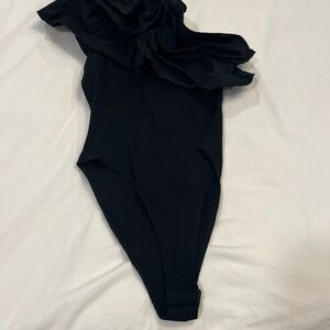 Zara Black Bodysuit with a Ruffle Top